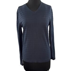 John Varvatos Navy Blue Top Textured Striped V-Neck Casual Pullover Size Small S